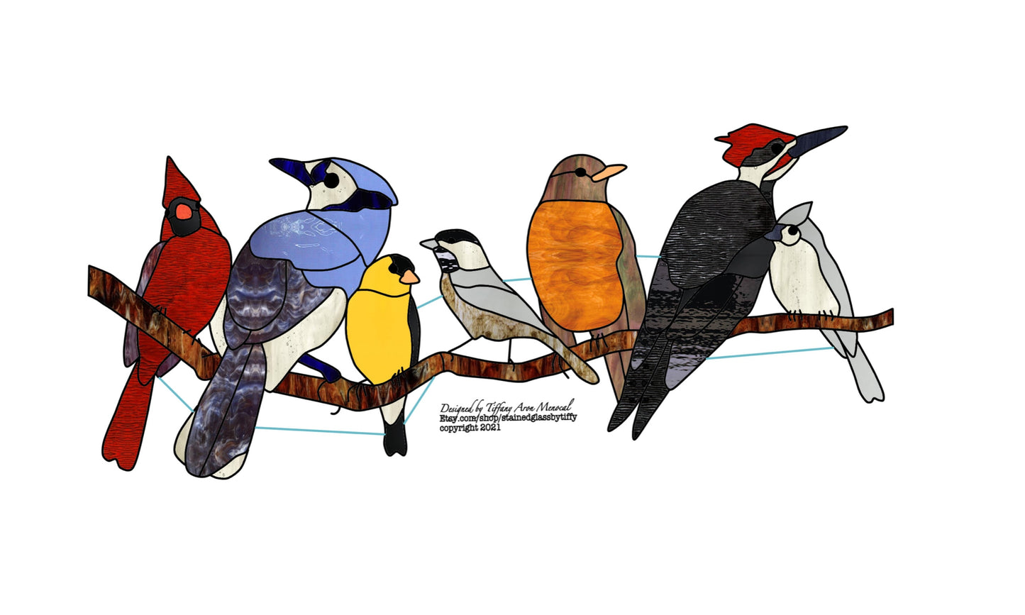 Birds on a branch Stained Glass Pattern Digital Download bird