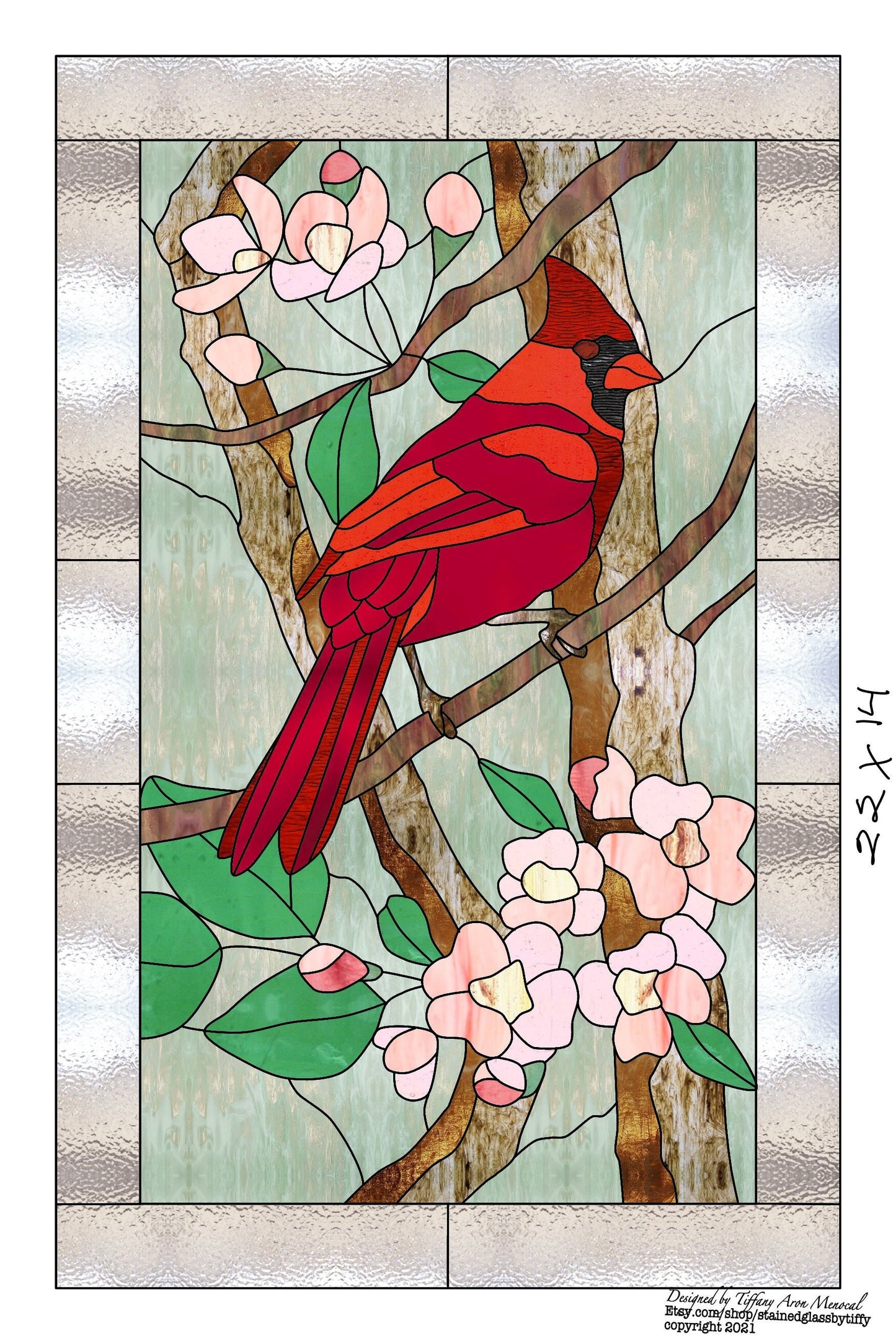Cardinal bird Stained Glass Pattern Digital Download